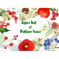 Carte artisanale Meilleurs Voeux aquarelle Déco Fleurs Rouges