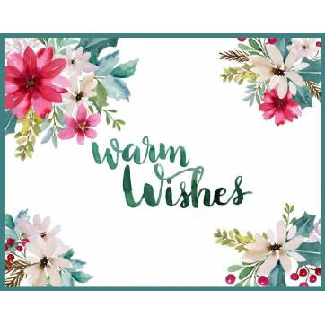 Carte artisanale Meilleurs Voeux Warm Wishes Poinsettias Roses et Blancs