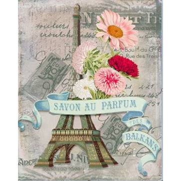 Carte artisanale Vintage Paris "Parfum des Balkans" Tour Eiffel