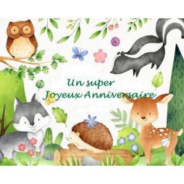 Carte artisanale Un Super Joyeux Anniversaire "Animaux des Bois"