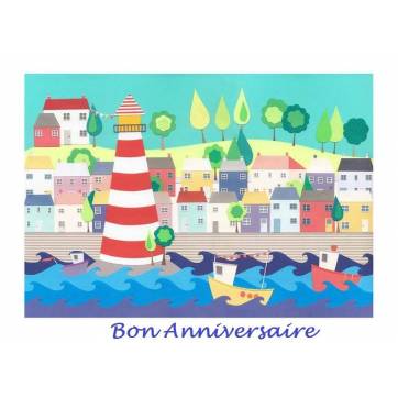 Carte artisanale Bon Anniversaire"Le Port"