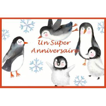 Carte artisanale Un Super Anniversaire "Les Pingouins"