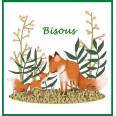 Carte artisanale "Bisous" Maman et Bébé renard dans la Forêt