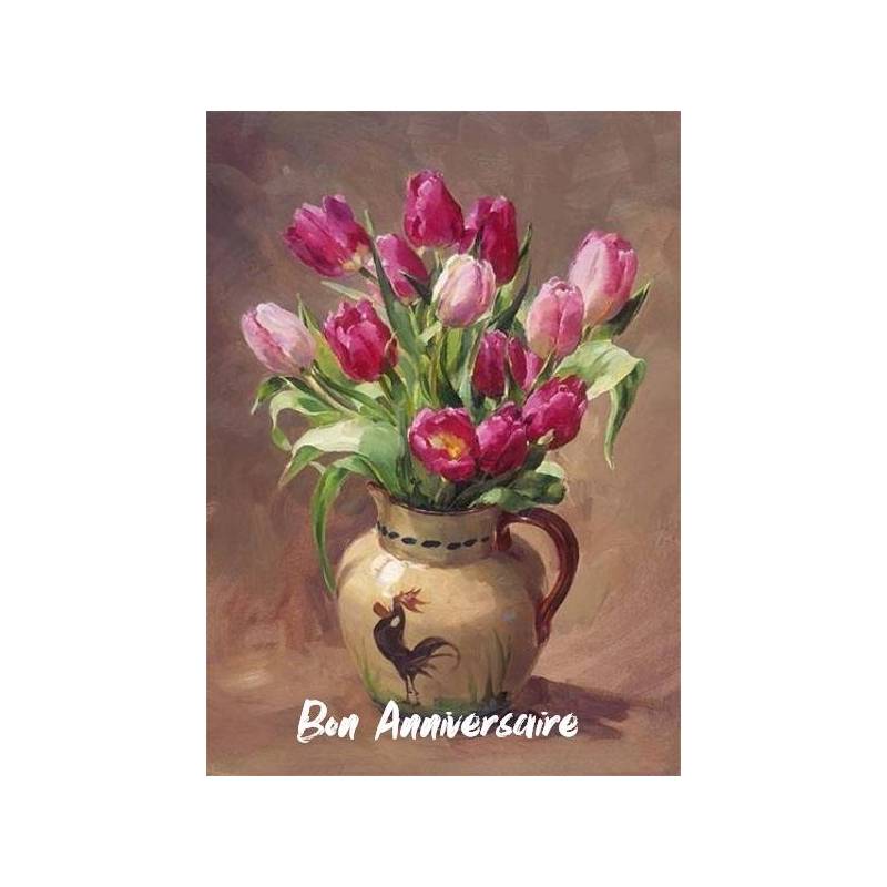 Carte Anniversaire Aquarelle Vase De Tulipes