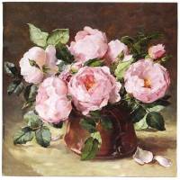 Carte reproduction d'aquarelle vase et Roses