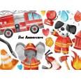Carte Anniversaire enfants aquarelle Les Pompiers