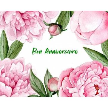 Carte Anniversaire aquarelle Pivoines roses Elisa