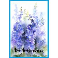 Carte Anniversaire Fleurs aquarelle Lupins bleus