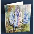 Carte Anniversaire double aquarelle Lupins roses et bleus