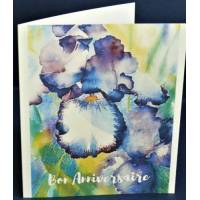 Carte Anniversaire double aquarelle Iris violets