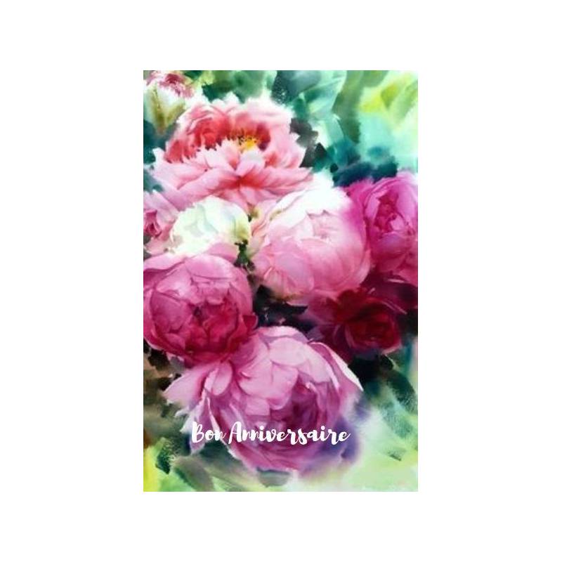  Carte  Anniversaire  aquarelle Pivoines  roses