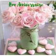 Carte Anniversaire "Bon Anniversaire Vase de Roses et coeurs"