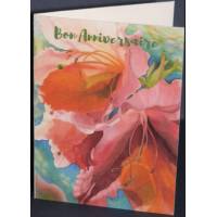 Carte Anniversaire double aquarelle Fleurs roses