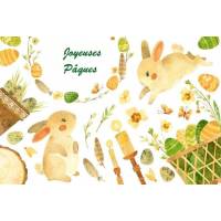 Carte de Pâques Lapins, oeufs, tons verts
