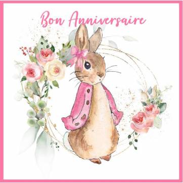 Carte Anniversaire enfants aquarelle Peter Rabbit rose