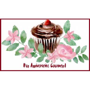 Carte Anniversaire Gourmand "Cupcake Chocolat et roses"