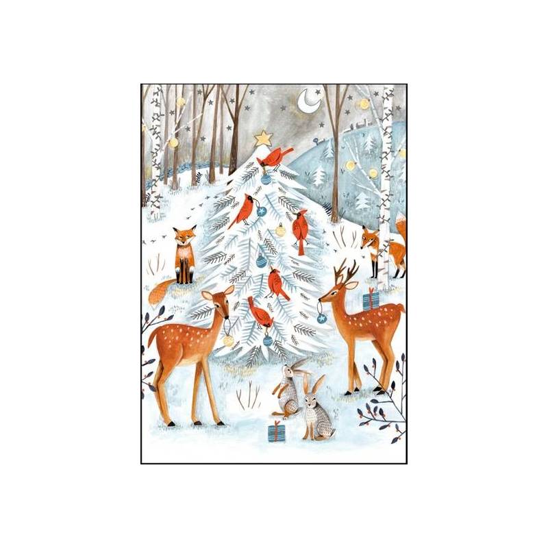 Carte Joyeux Noël ou Nouvel an double Animaux dans la neige