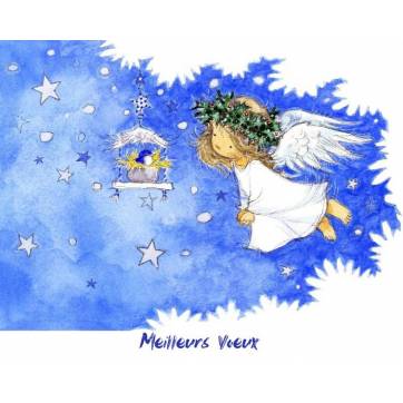 Carte Meilleurs Voeux Bonne Année Ange et Oiseau bleu