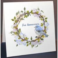 Carte Anniversaire Fleurs couronne de Fleurs Oiseau bleu