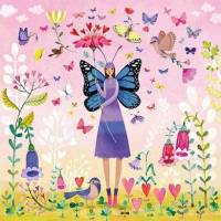 Carte Mila Marquis Jeune Femme Papillon et Fleurs