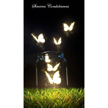 Carte Condoléances Bocal de Papillons lumineux