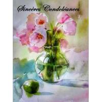 Carte Condoléances Vase et Fleurs roses