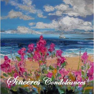 Carte Condoléances Fleurs roses en bord de mer