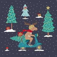 Carte Joyeux Noël et Nouvel An Petit Renne et Vespa
