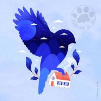 Carte Anniversaire Marion Blanc Oiseau et Maison