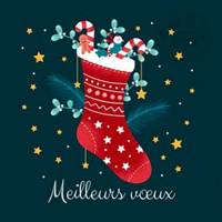 Carte Joyeux Noël et Nouvel An Chaussette et cadeaux