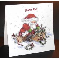 Carte Joyeux Noël aquarelle Père Noël et Décorations 