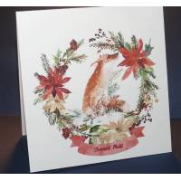 Carte Joyeux Noël Couronne de Poinsettias et Renard