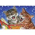 Carte Joyeux Noël et Nouvel An 2 chats riant et chantant