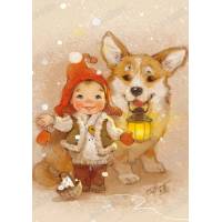 Carte Joyeux Noël et Bonne Année KB Bébé et son chien