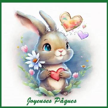 PAQ130 - Texte Joyeuses Pâques oreilles et museau de lapin