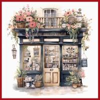 Carte vintage aquarelle coffee shop fleurs roses sans texte