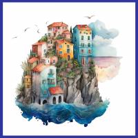 Carte aquarelle Maisons colorées de bord de Mer 2 sans texte