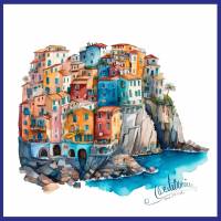 Carte aquarelle Maisons colorées de bord de Mer 3 sans texte