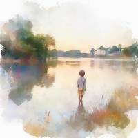 Carte aquarelle Enfant au bord de l'eau 3 sans texte