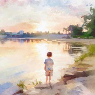Carte aquarelle Enfant au bord de l'eau 5 sans texte