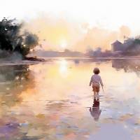 Carte aquarelle Enfant au bord de l'eau 6 sans texte