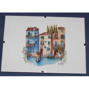 Cadre Sous-verre avec carte artisanale aquarelle Ballade Vénitienne
