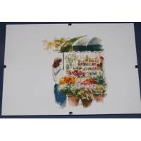 Cadre Sous-verre avec carte artisanale aquarelle Marché aux Fleurs 1