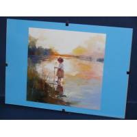 Cadre Sous-verre avec carte artisanale aquarelle Enfant au bord de l'eau 2