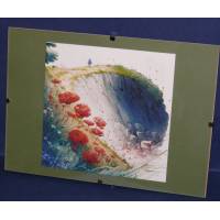 Cadre Sous-verre avec carte artisanale aquarelle Paysage Vallée des Coquelicots 3