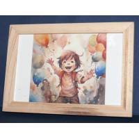 Cadre Sous-verre avec carte artisanale aquarelle Happy Kids les ballons multicolores