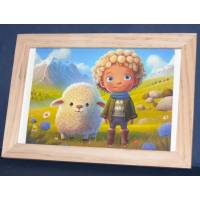 Cadre Sous-verre avec carte artisanale aquarelle Happy Kids Guillaume et son Mouton