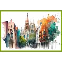 Carte aquarelle Ballades à Barcelone 5 sans texte