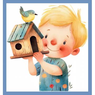 Carte "Happy Kids" Robin et la cage à oiseaux sans texte