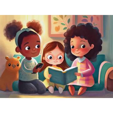 Carte "Happy Kids" 3 fillettes et leur lecture sans texte